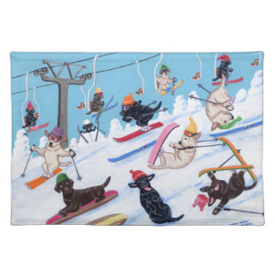 Winter Fun Skiing Labradors Placemat