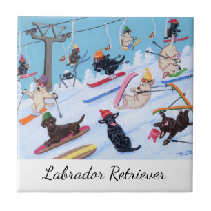 Winter Fun Skiing Labradors Tile