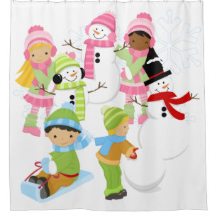 Winter Fun Snowmen Sledding Kids