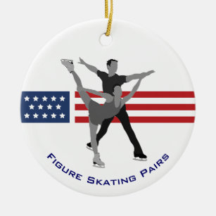 Winter Games Patriotic Figure Skating Pairs Ceramic Ornament