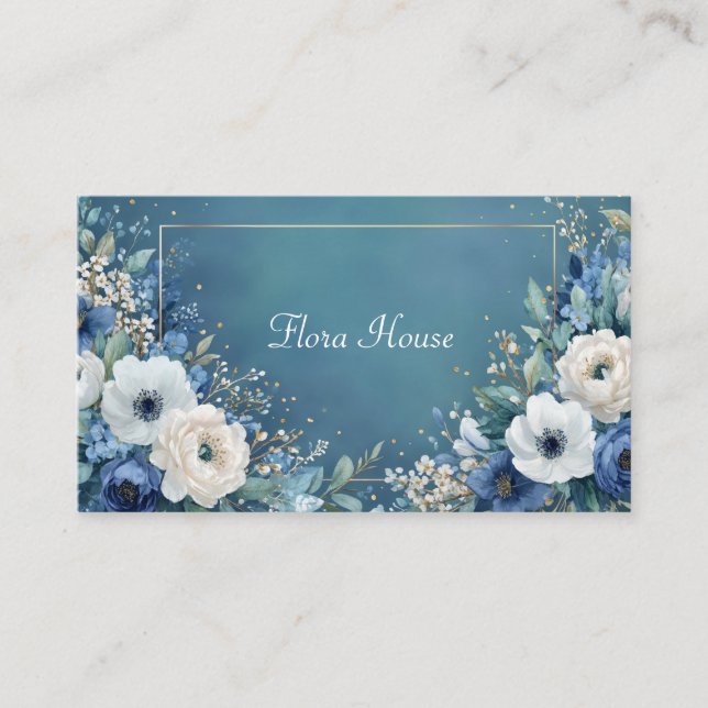 Winter Garden Blue and White Floral Business Card (Front)