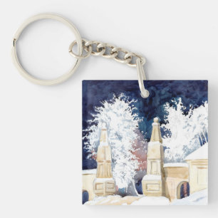 Winter gate at night keychain