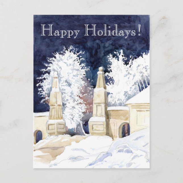 Winter gate at night (sketch) holiday postcard (Front)
