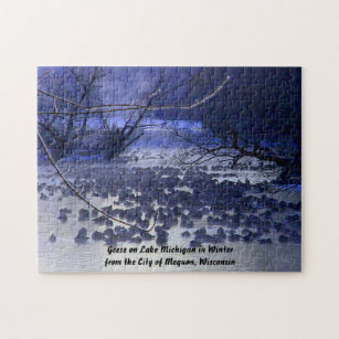 Winter Geese on Lake Michigan, Mequon in Wisconsin Jigsaw Puzzle