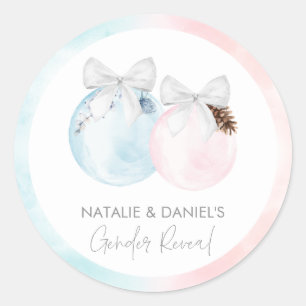 Winter Gender Reveal Baby Shower Classic Round Sticker