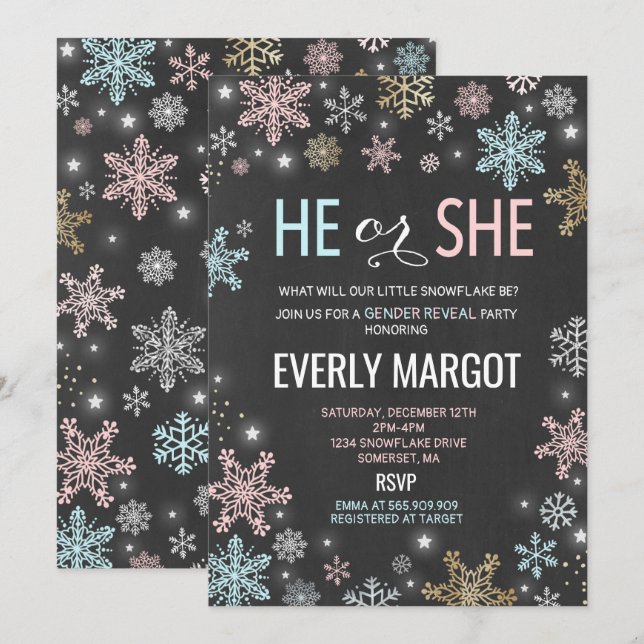 Winter Gender Reveal Baby Shower Invitation (Front/Back)