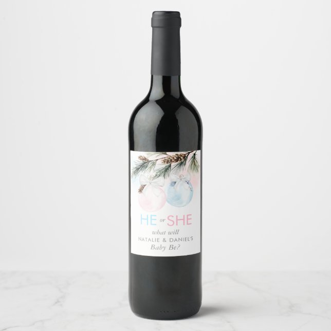 Winter Gender Reveal Baby Shower Wine Label Set (Front)