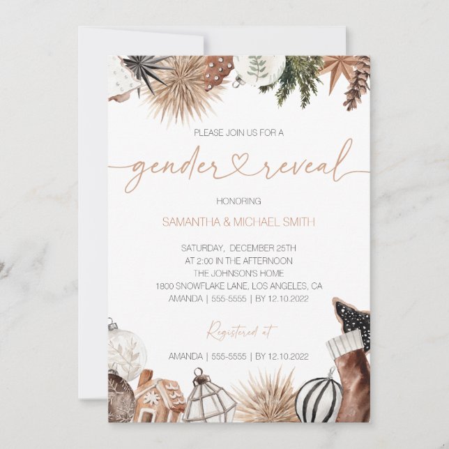 Winter Gender Reveal Invitation, Holidays theme Invitation (Front)