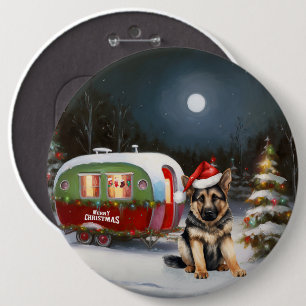 Winter German Shepherd Caravan Christmas Adventure 6 Inch Round Button