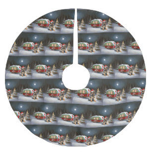 Winter German Shepherd Caravan Christmas Adventure Brushed Polyester Tree Skirt