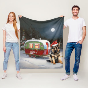 Winter German Shepherd Caravan Christmas Adventure Fleece Blanket