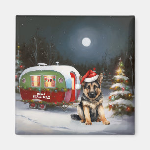 Winter German Shepherd Caravan Christmas Adventure Magnet