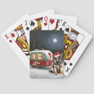 Winter German Shepherd Caravan Christmas Adventure Playing Cards