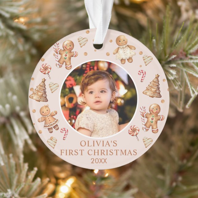 Winter Gingerbread Baby First Christmas Photo Ornament (Tree)
