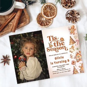Winter Gingerbread Christmas Cookie Birthday Photo Invitation