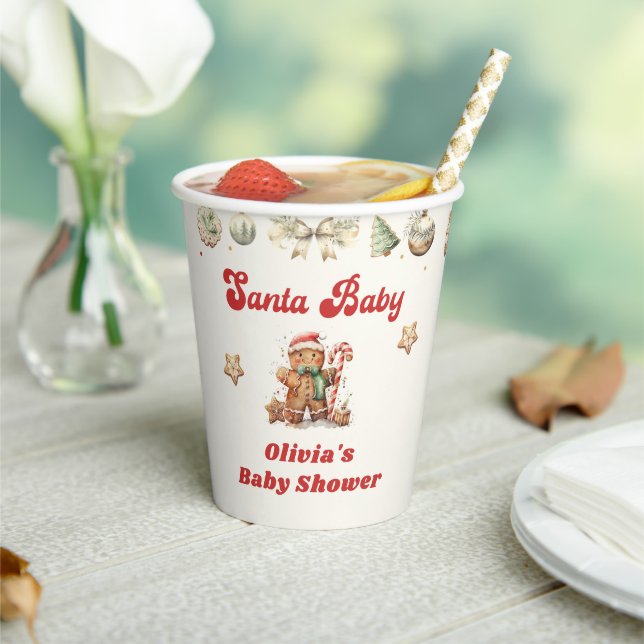 Winter Gingerbread Christmas Santa Baby Shower Paper Cups (Insitu)