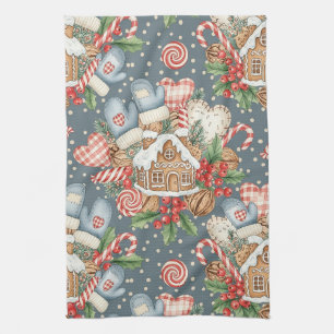 Winter Gingerbread Cottage - Mittens Kitchen Towel