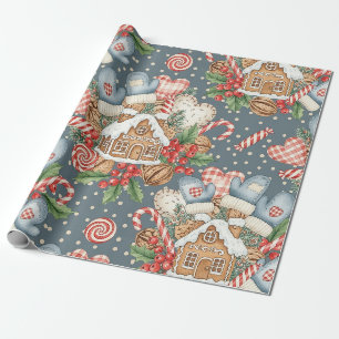 Winter Gingerbread Cottage - Mittens Wrapping Paper