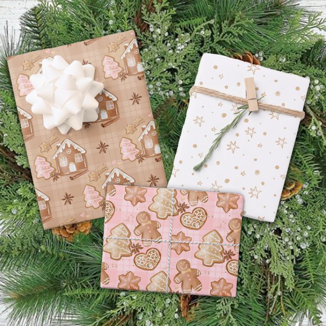 Winter Gingerbread Cute Stars Fun Christmas Wrapping Paper Sheet (Creator Uploaded)