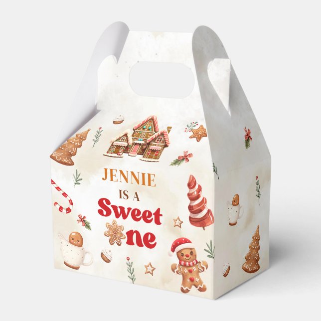 Winter Gingerbread House Christmas 1st Birthday Favor Box (Front Side)