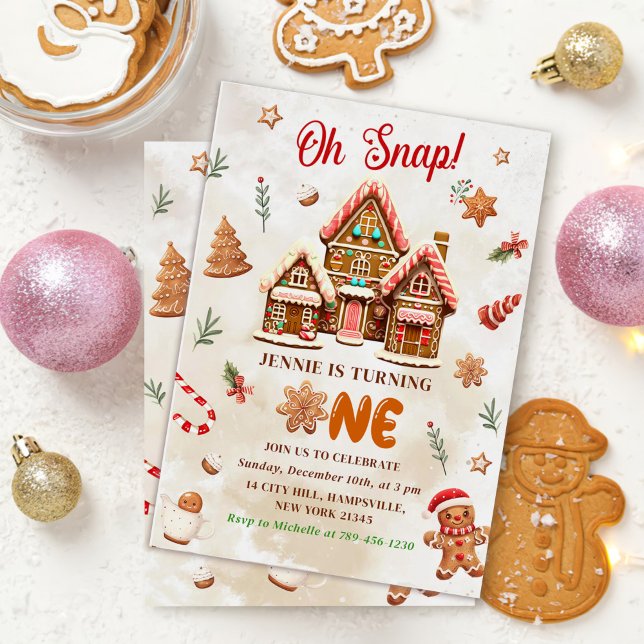 Winter Gingerbread House Christmas 1st Birthday Invitation (Creator Uploaded)