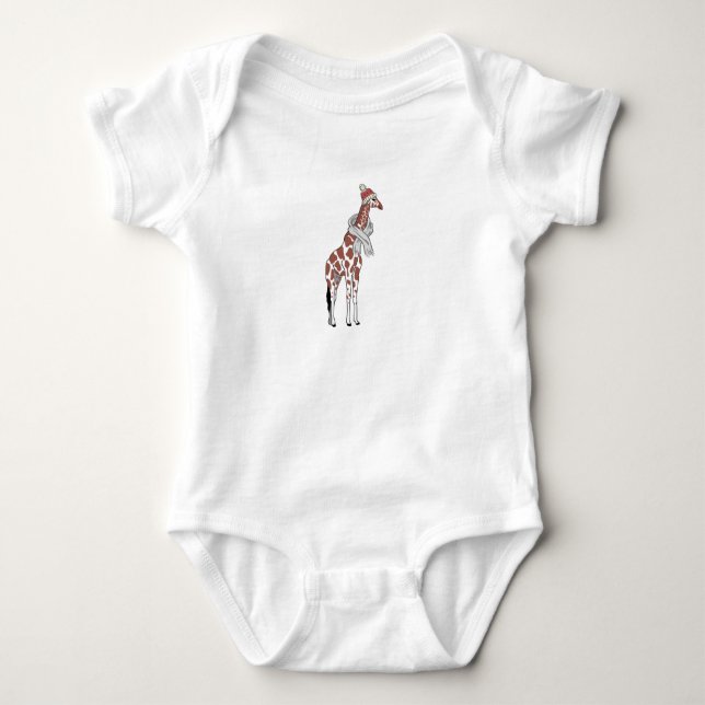 Winter giraffe  baby bodysuit (Front)