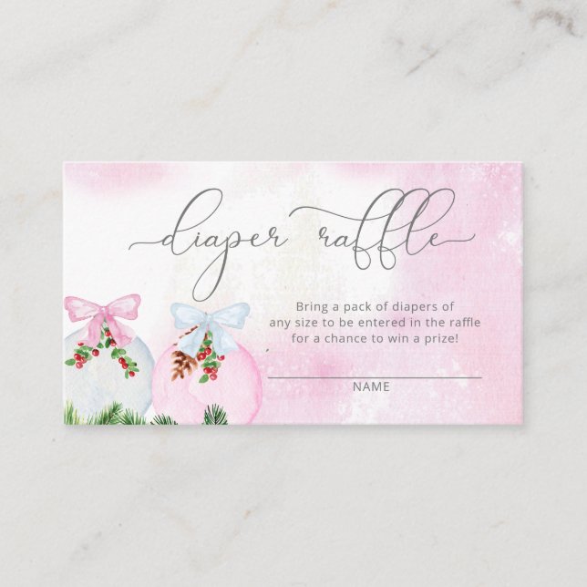 Winter girl baby shower diaper raffle enclosure card (Front)