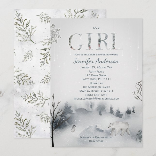 Winter Girl Baby Shower Invitation (Front/Back)