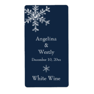 Winter Glamour Wedding Wine Label (blue)