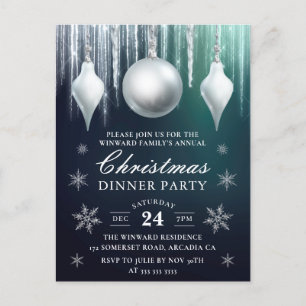 Winter Glass Baubles & Snowflakes Christmas Dinner Postcard