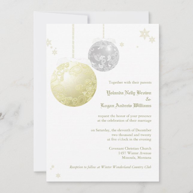 Winter Glitters Gold & Silver Wedding Invitation (Front)