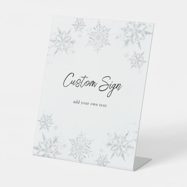 Winter Glittery Snowflake Custom Text Pedestal Sig Pedestal Sign (Front)