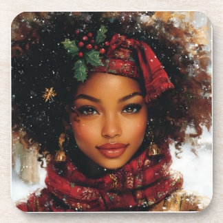 Winter Glow Afrocentric Queen – Holiday Art Coaster