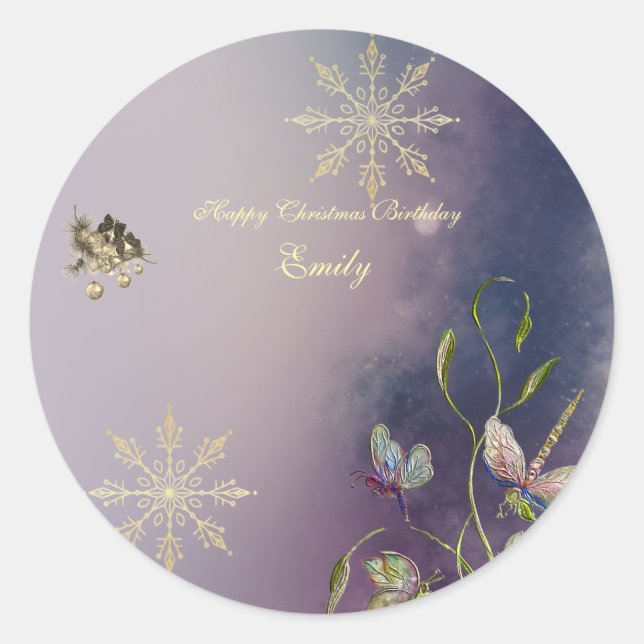 Winter Glow Birthday Round stickers  (Front)