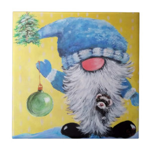 Winter Gnome and Peeking ferret Decorative Tiles