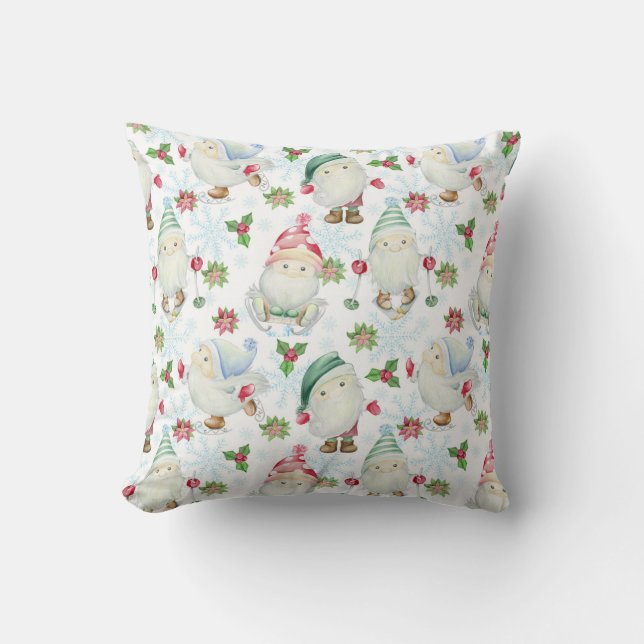 Winter Gnome Christmas Pattern Throw Pillow (Front)