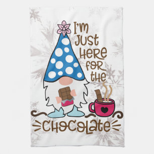 Winter Gnome I'm Just Here For The Chocolate   Kitchen Towel