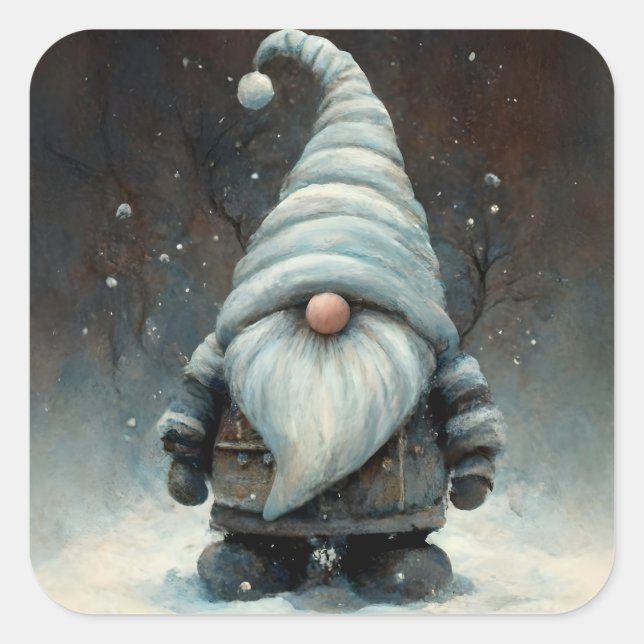 Winter Gnome in a Snowy Forest Square Sticker (Front)