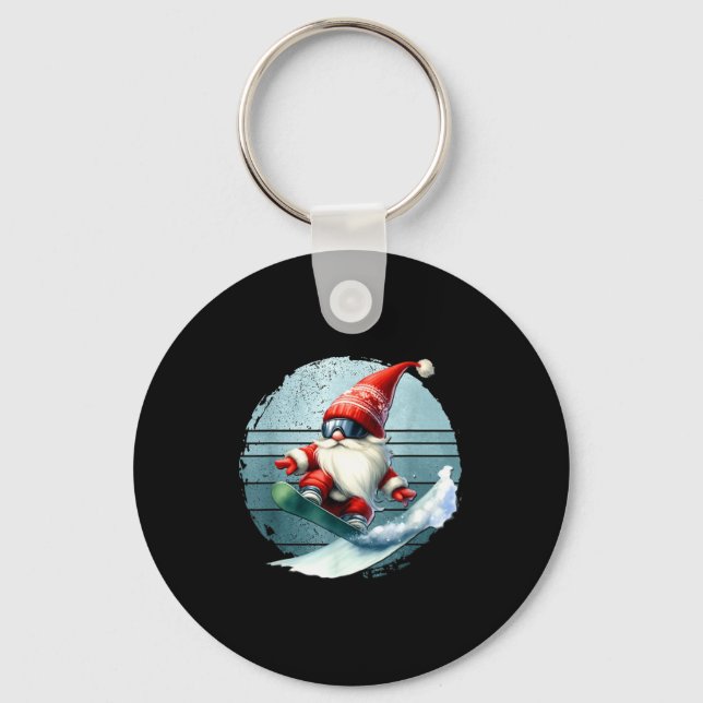 Winter gnome santa with skiing googles retro keychain (Front)