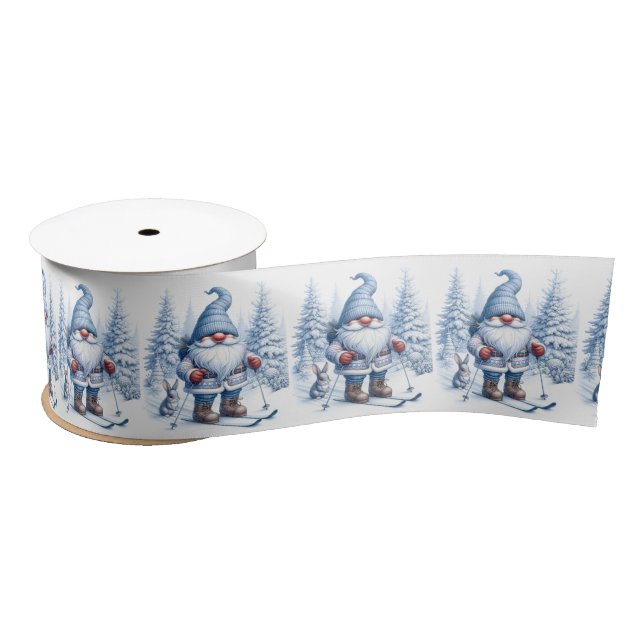 Winter Gnome Skiing With a Bunny Satin Ribbon (Spool)