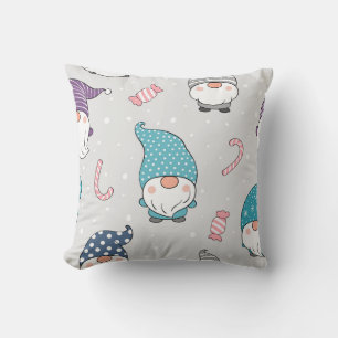 Winter Gnomes and Candy Seamless Pattern Throw Pillow