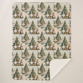 Winter Gnomes With Lit Christmas Tree Sherpa Blanket