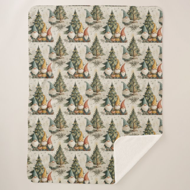 Winter Gnomes With Lit Christmas Tree Sherpa Blanket (Front)