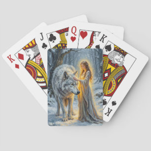 Winter Goddess & White Wolf Playing Cards