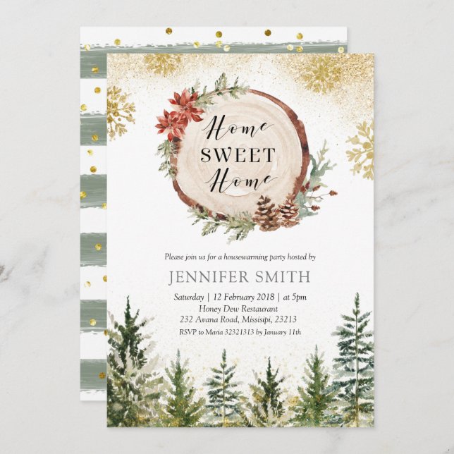 Winter Gold Forest Housewarming Party Invitation (Front/Back)