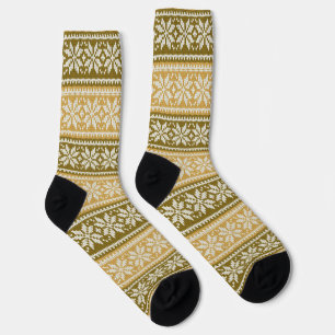 Winter Gold Poinsettia Flower Pattern Socks
