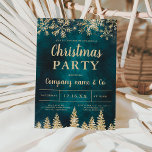 Winter gold snow pine green corporate Christmas Invitation<br><div class="desc">Time to celebrate the holiday season and Christmas with this luxury gold glitter snowflakes sparkles and gold glitter pine tree forest on an elegant festive teal green watercolor background,  featuring a modern cool script font typography,  perfect for Christmas corporate business party,  employees parties and more!</div>