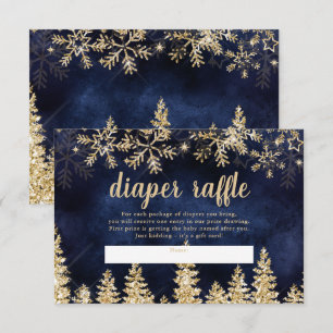 Winter gold snow pine navy diaper raffle baby enclosure card