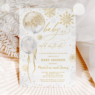 Winter Gold Snowflake Gender Neutral Baby Shower Invitation