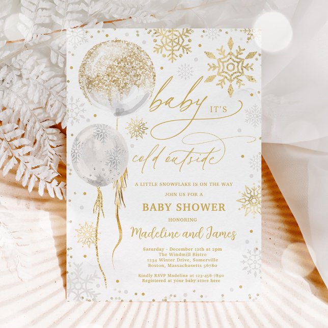 Winter Gold Snowflake Gender Neutral Baby Shower Invitation (Creator Uploaded)
